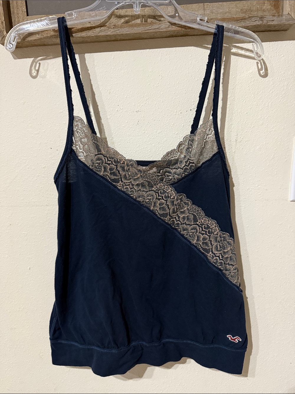 Vintage Y2K Hollister Navy Lace Cami Tank Top Coquette 2000s